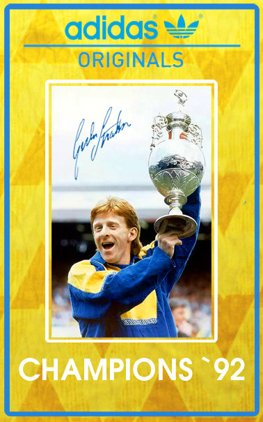 Limited edition Leeds Utd FC retro Gordon Strachan yellow / blue Adidas custom Sunshine trainers / sneakers