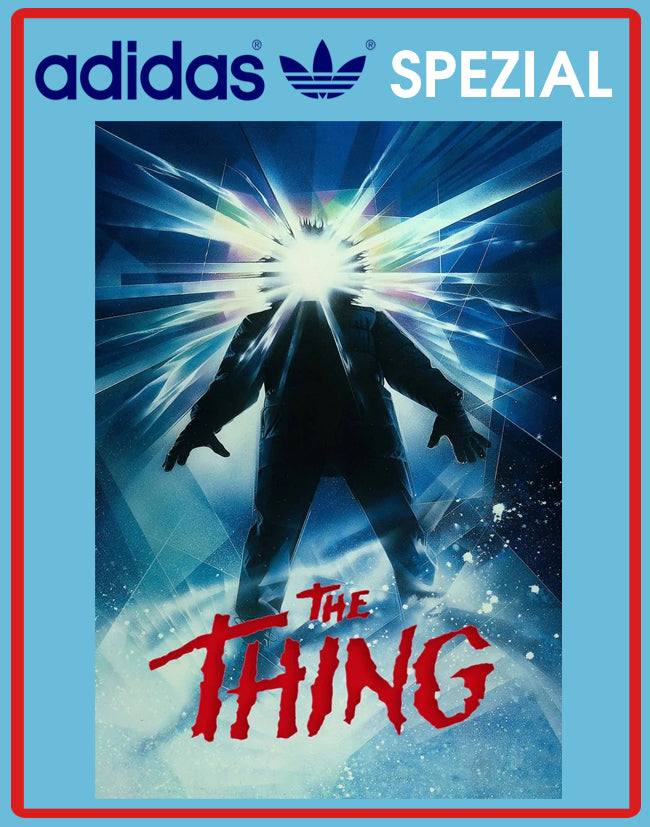 Limited edition John Carpenters The Thing movie inspired navy blue /sky blue Adidas custom Handball Spezial trainers / sneakers
