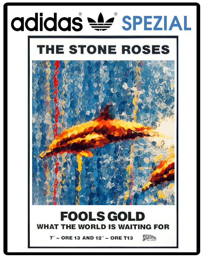 Limited edition The Stone Roses Fools gold light blue / white Adidas custom Handball Spezial trainers / sneakers
