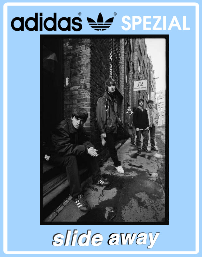 Limited edition Oasis Slide Away inspired blue /white Adidas custom Handball Spezial trainers / sneakers