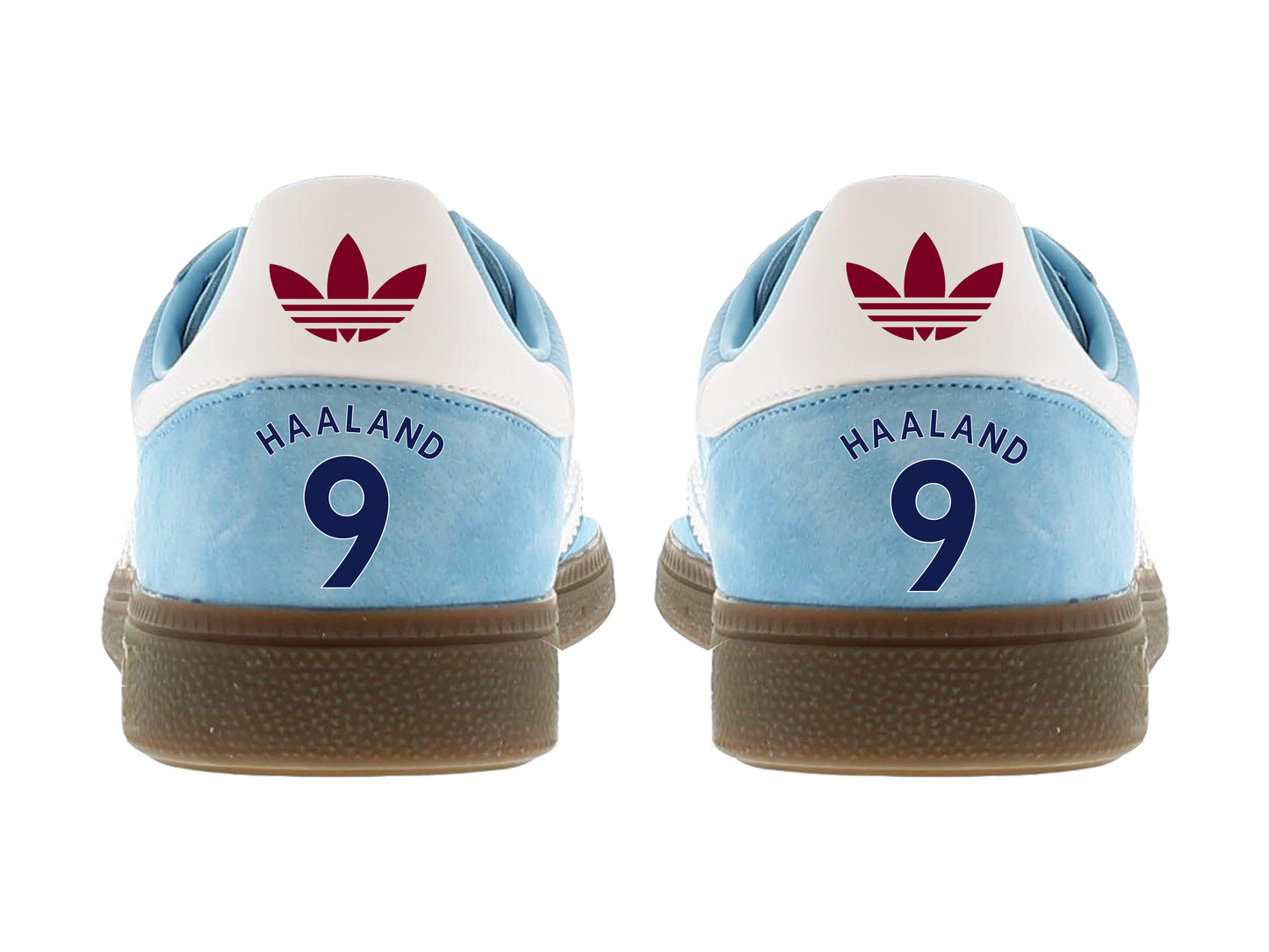 Limited edition Manchester City Erling Haaland inspired blue/ white / burgundy Adidas custom Handball Spezial trainers / sneakers