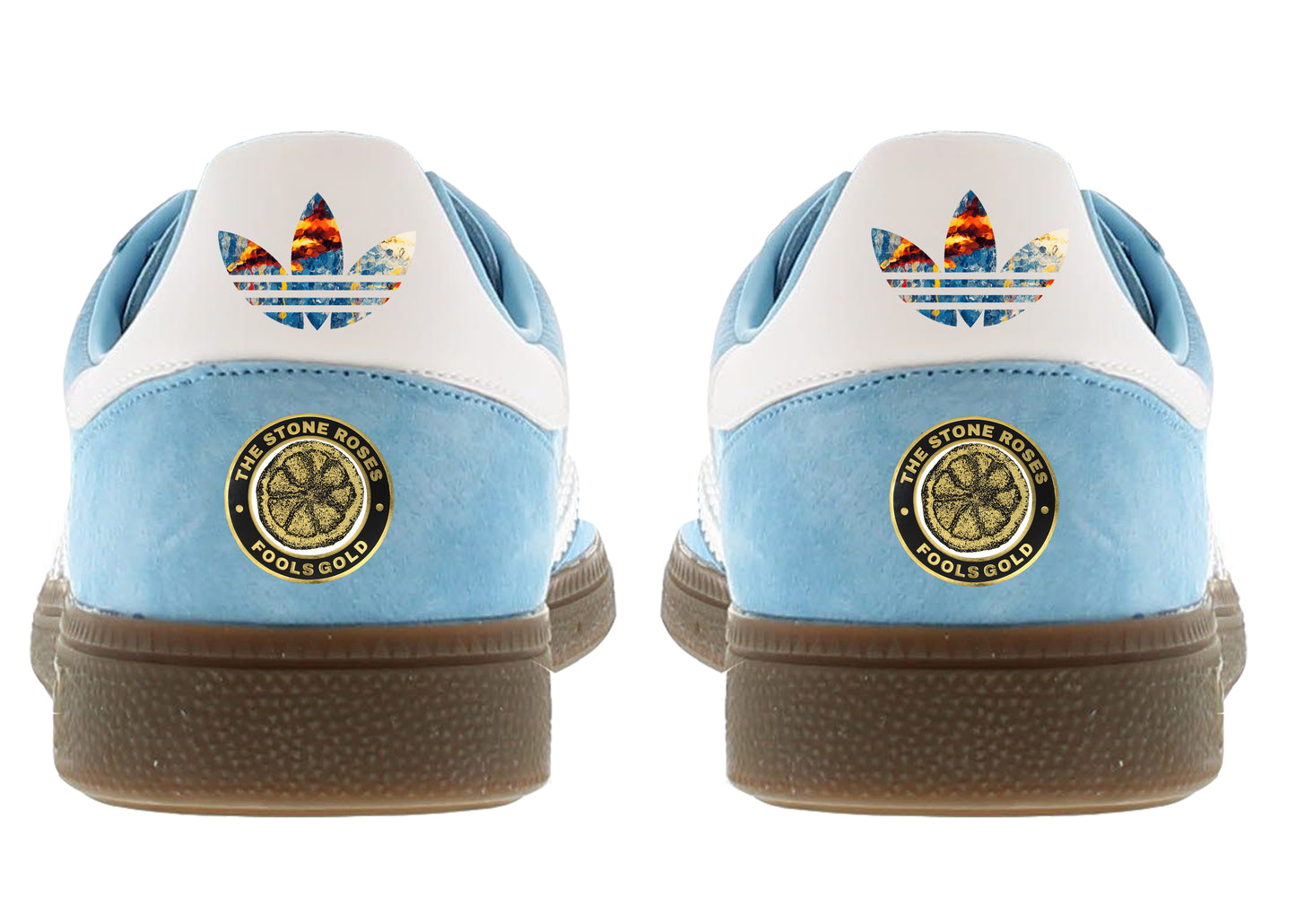 Limited edition The Stone Roses Fools gold light blue / white Adidas custom Handball Spezial trainers / sneakers