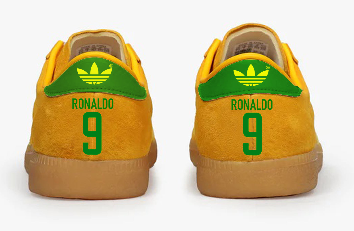 Limited edition Brazil Ronaldo 9 yellow / green suede adidas originals Sunshine trainers by Sneak customs