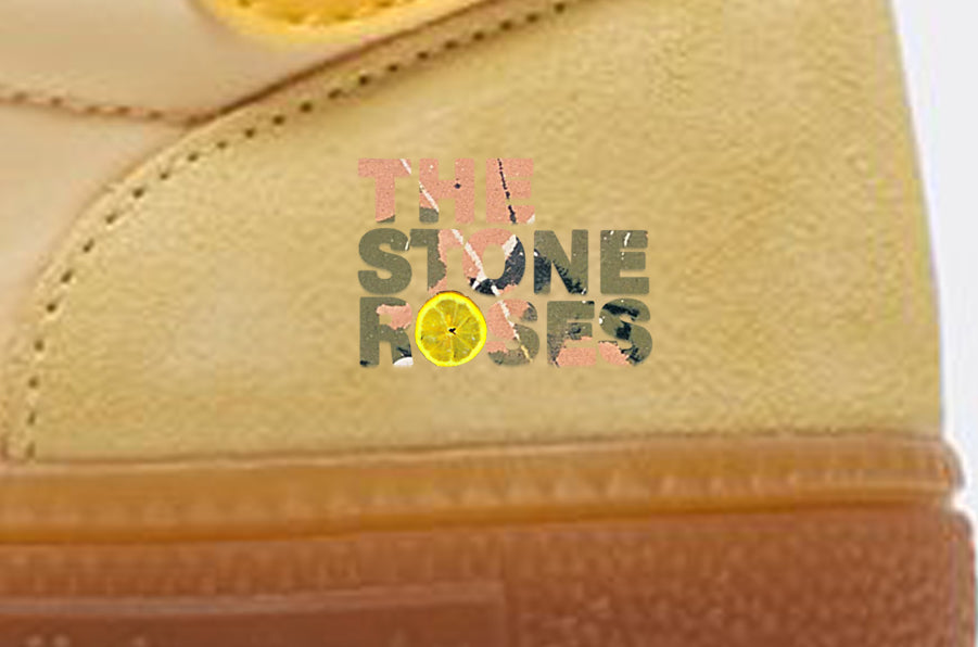 Limited edition The Stone Roses She bangs the drums custom adidas original yellow Handball Spezial trainers / sneakers.