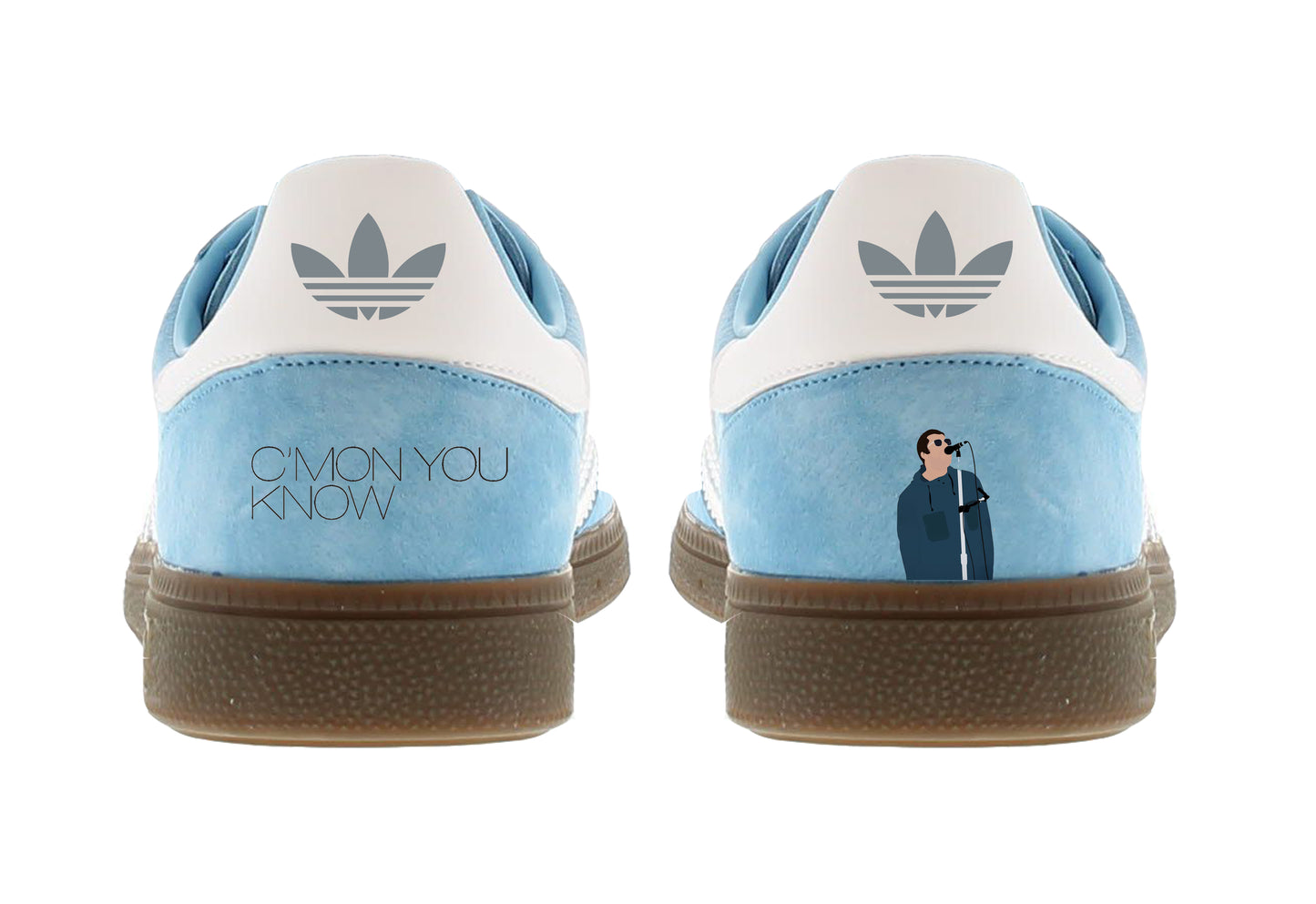 Limited edition Liam Gallagher C`mon you know blue / white suede Adidas Handball Spezial trainers / sneakers