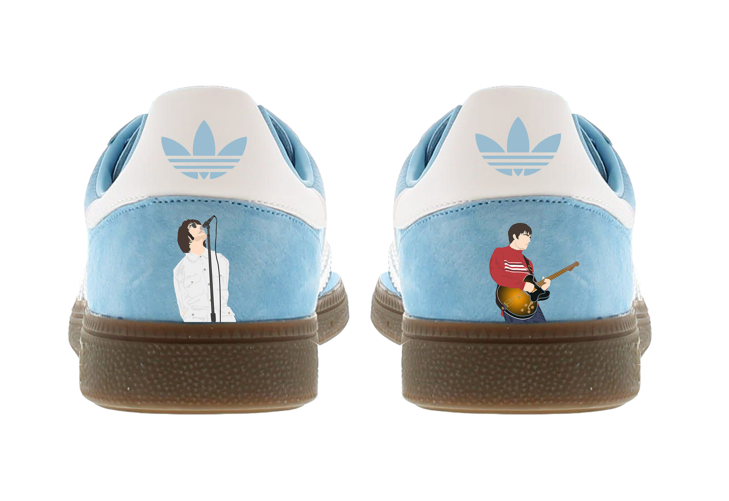 Limited edition Oasis Slide Away inspired blue /white Adidas custom Handball Spezial trainers / sneakers