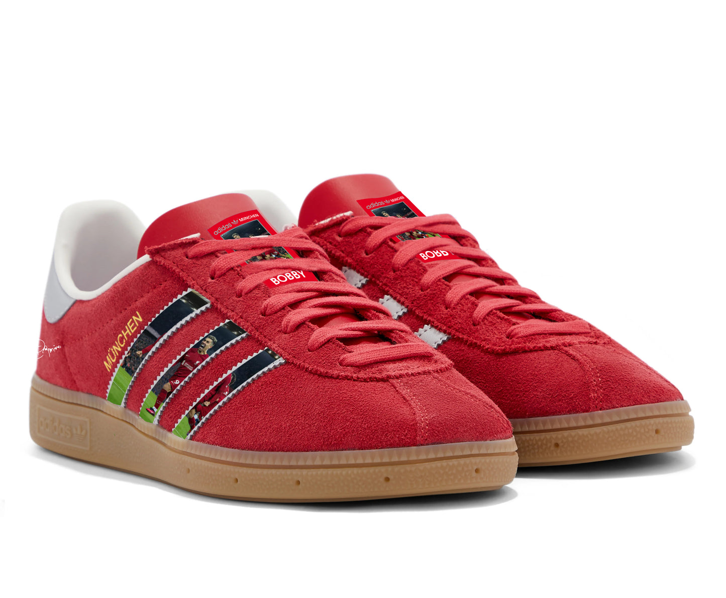 Limited edition Liverpool FC Roberto Firmino inspired red / white Adidas custom Munchen trainers / sneakers