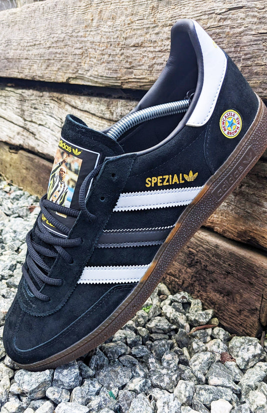 Limited edition retro Newcastle Tino Asprilia inspired Black /White/  Adidas custom Handball Spezial trainers / sneakers