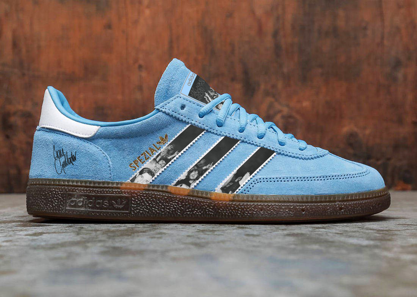 Limited edition Liam Gallagher C`mon you know blue / white suede Adidas Handball Spezial trainers / sneakers
