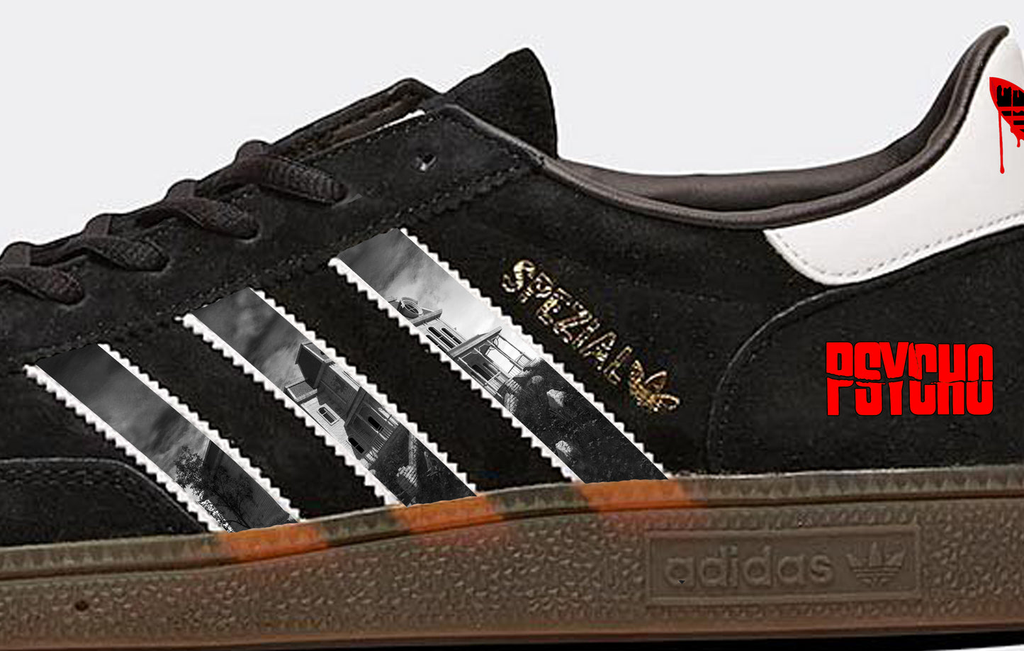 Limited edition Hitchcock`s Psycho movie Black / White / red Adidas Handball Spezial trainers / sneakers