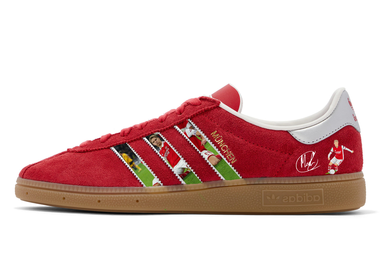 Limited edition Arsenal FC Martin Odegard Adidas Munchen red custom trainers / sneakers