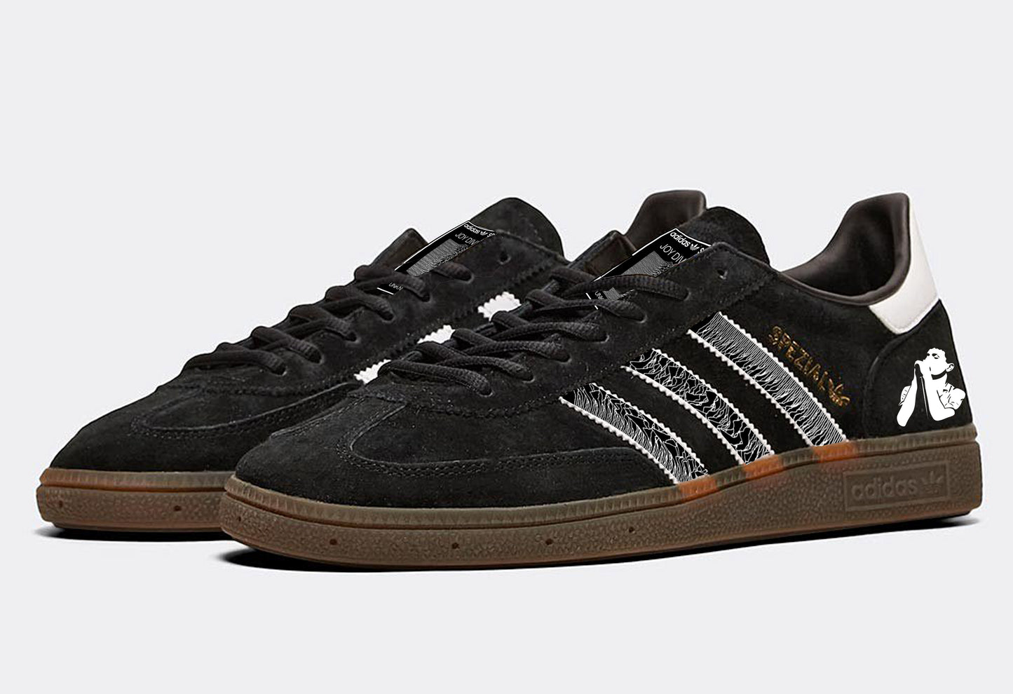 Limited edition Joy Division Unknown Pleasures black / white Adidas custom Handball Spezial trainers / sneakers