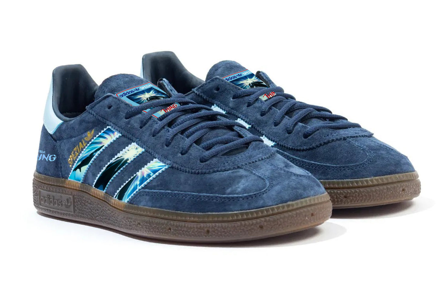 Limited edition John Carpenters The Thing movie inspired navy blue /sky blue Adidas custom Handball Spezial trainers / sneakers