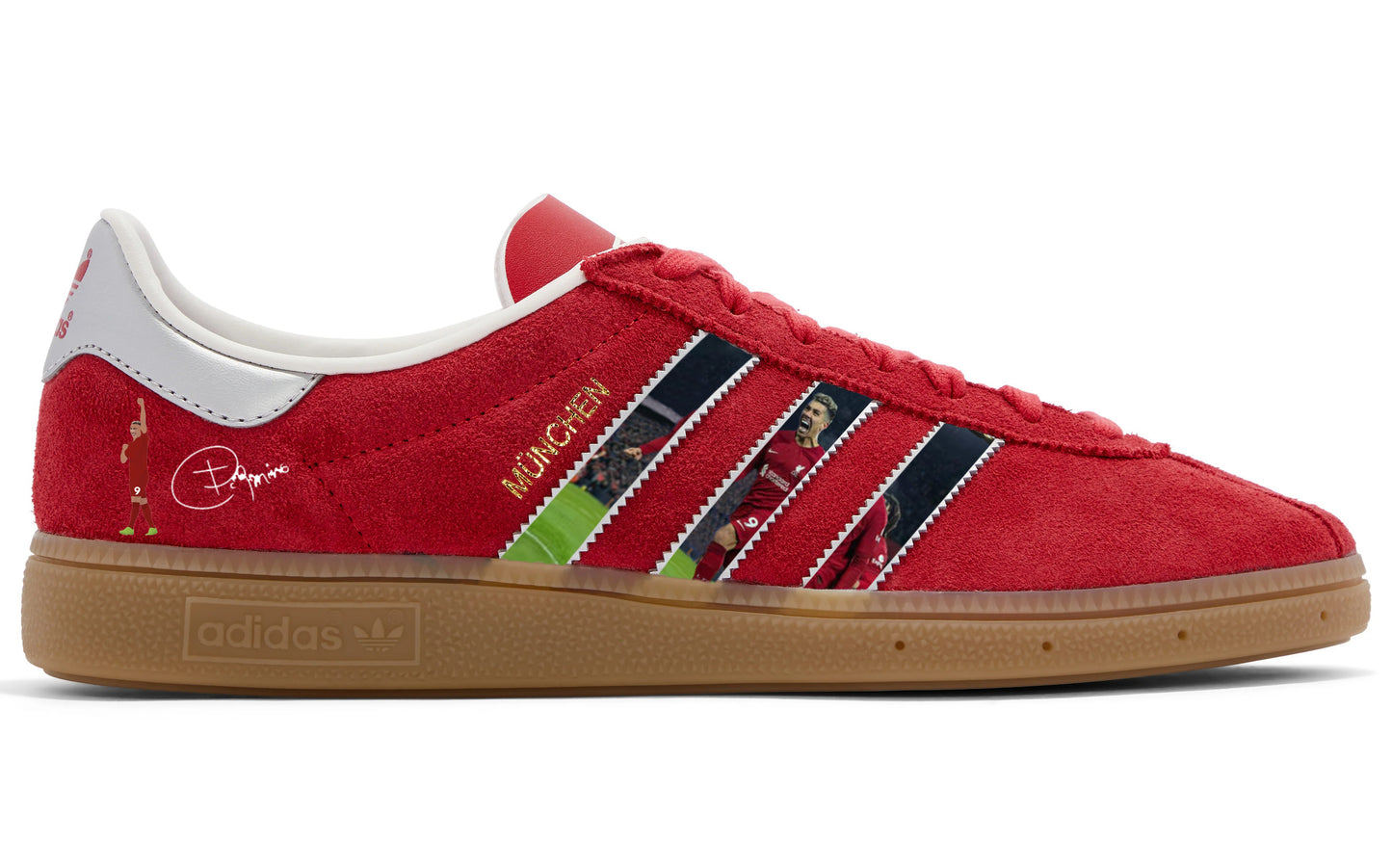 Limited edition Liverpool FC Roberto Firmino inspired red / white Adidas custom Munchen trainers / sneakers