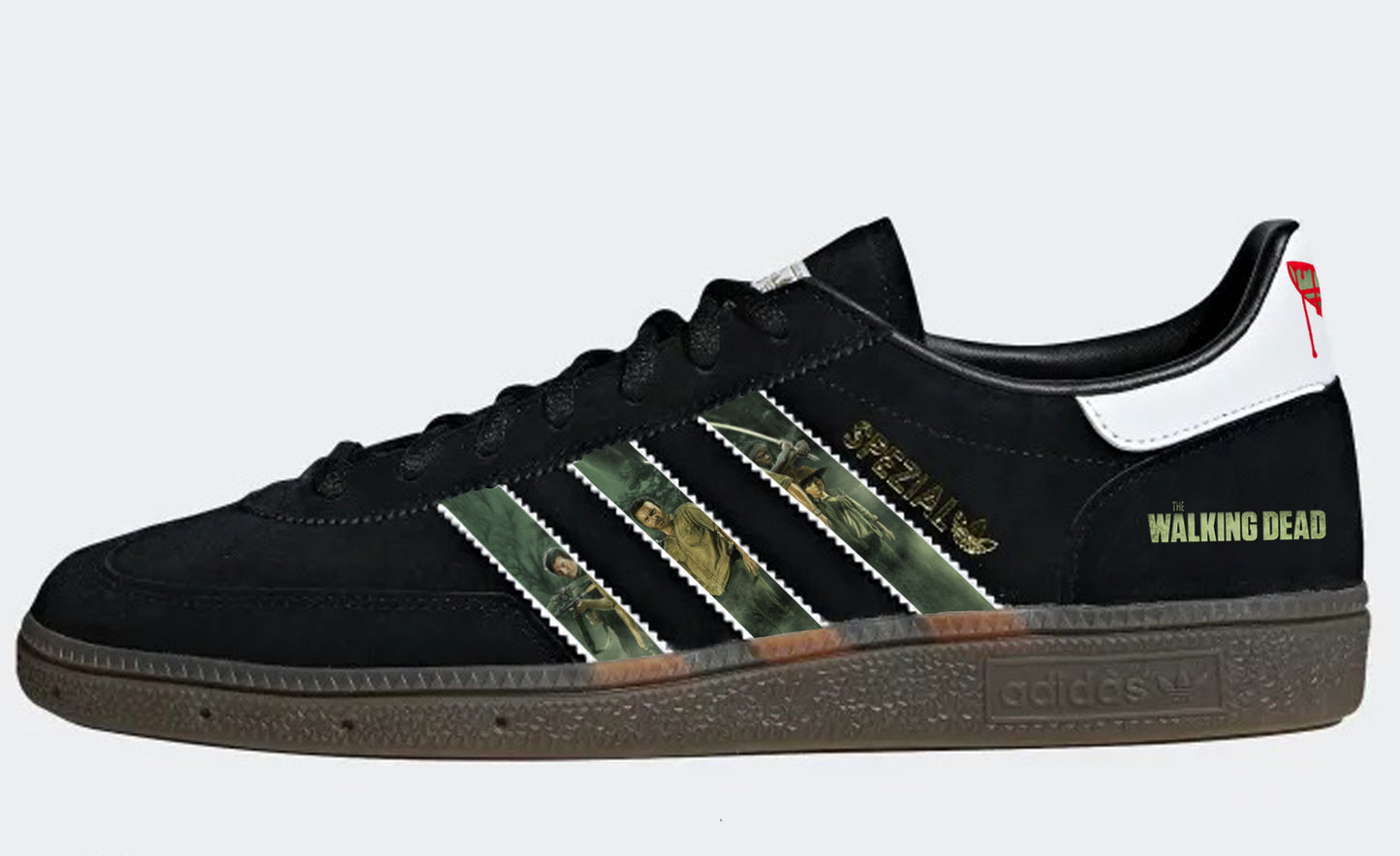 Limited edition The Walking dead inspired black / white Adidas Handball Spezial trainers / sneakers