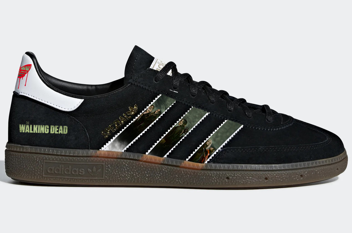 Limited edition The Walking dead inspired black / white Adidas Handball Spezial trainers / sneakers