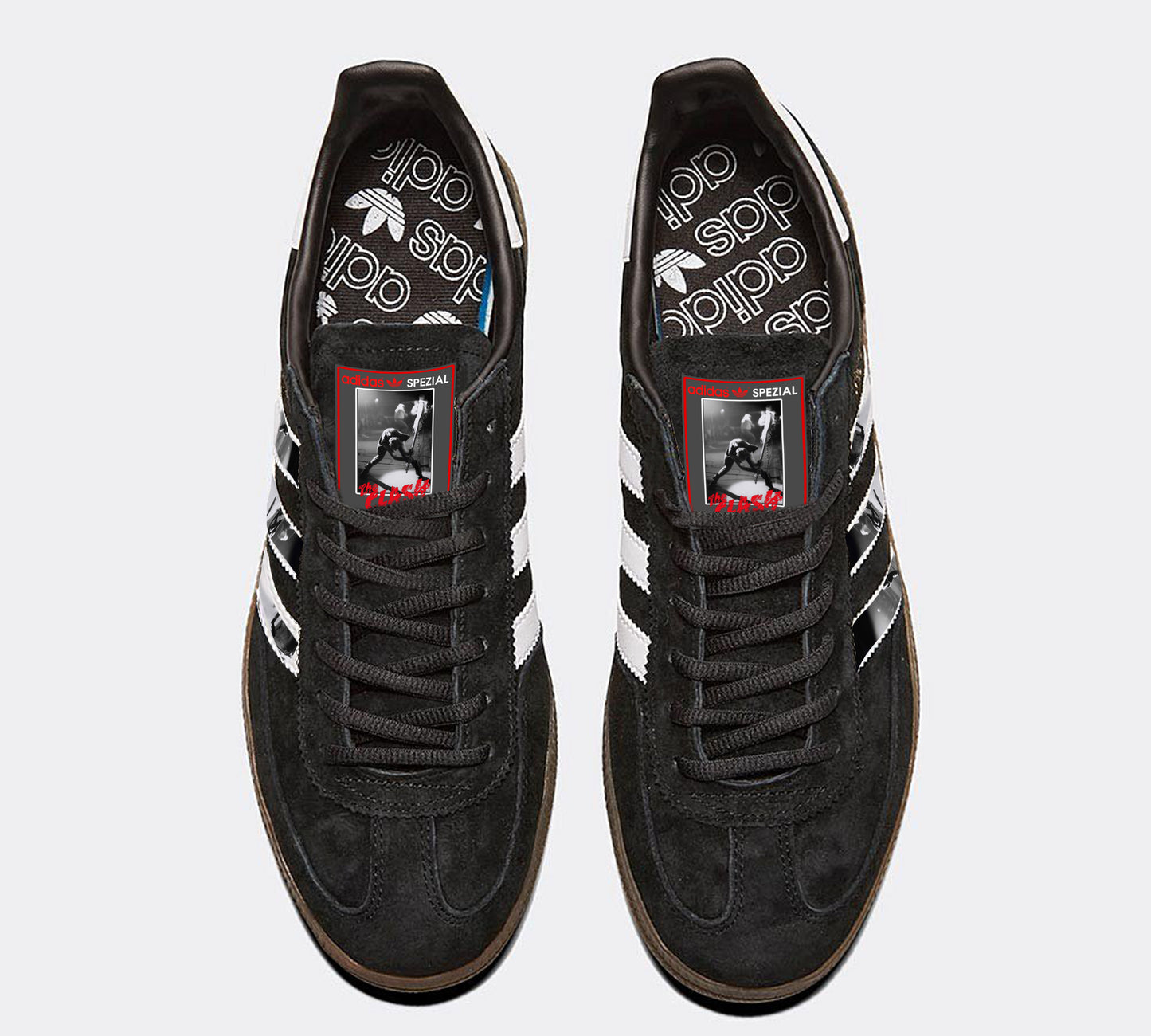 Limited edition The Clash black / red Adidas custom Handball Spezial trainers / sneakers