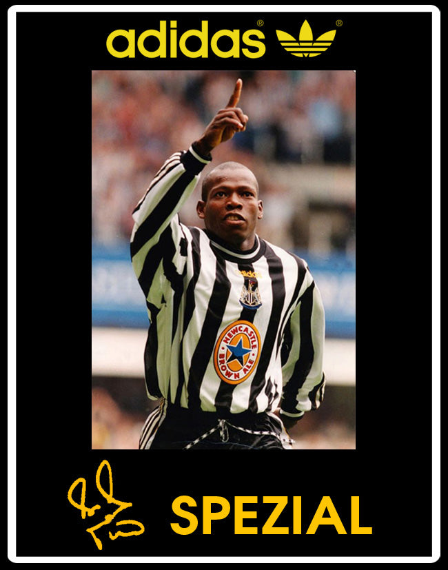 Limited edition retro Newcastle Tino Asprilia inspired Black /White/ Adidas custom Handball Spezial trainers / sneakers