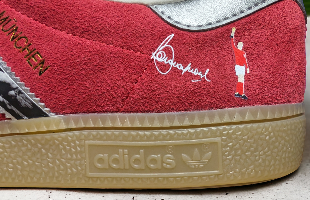 Limited edition England `66 world cup winners inspired red / white Adidas custom Munchen trainers / sneakers