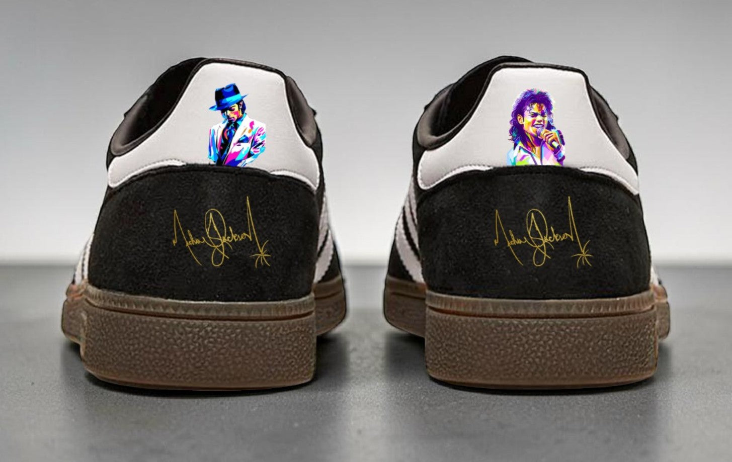 Limited edition Michael Jackson black / white Adidas custom Handball Spezial trainers / sneakers