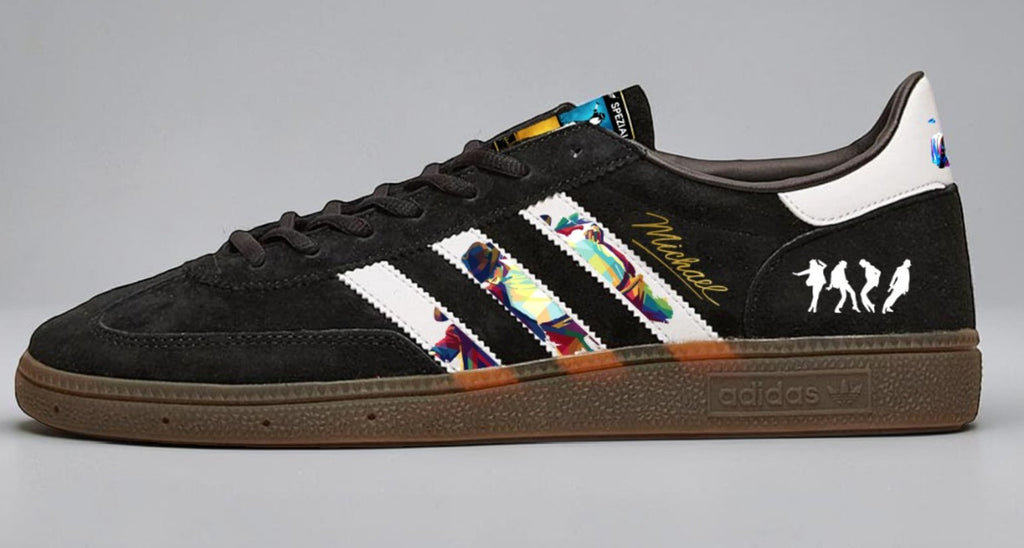 Limited edition Michael Jackson black / white Adidas custom Handball Spezial trainers / sneakers