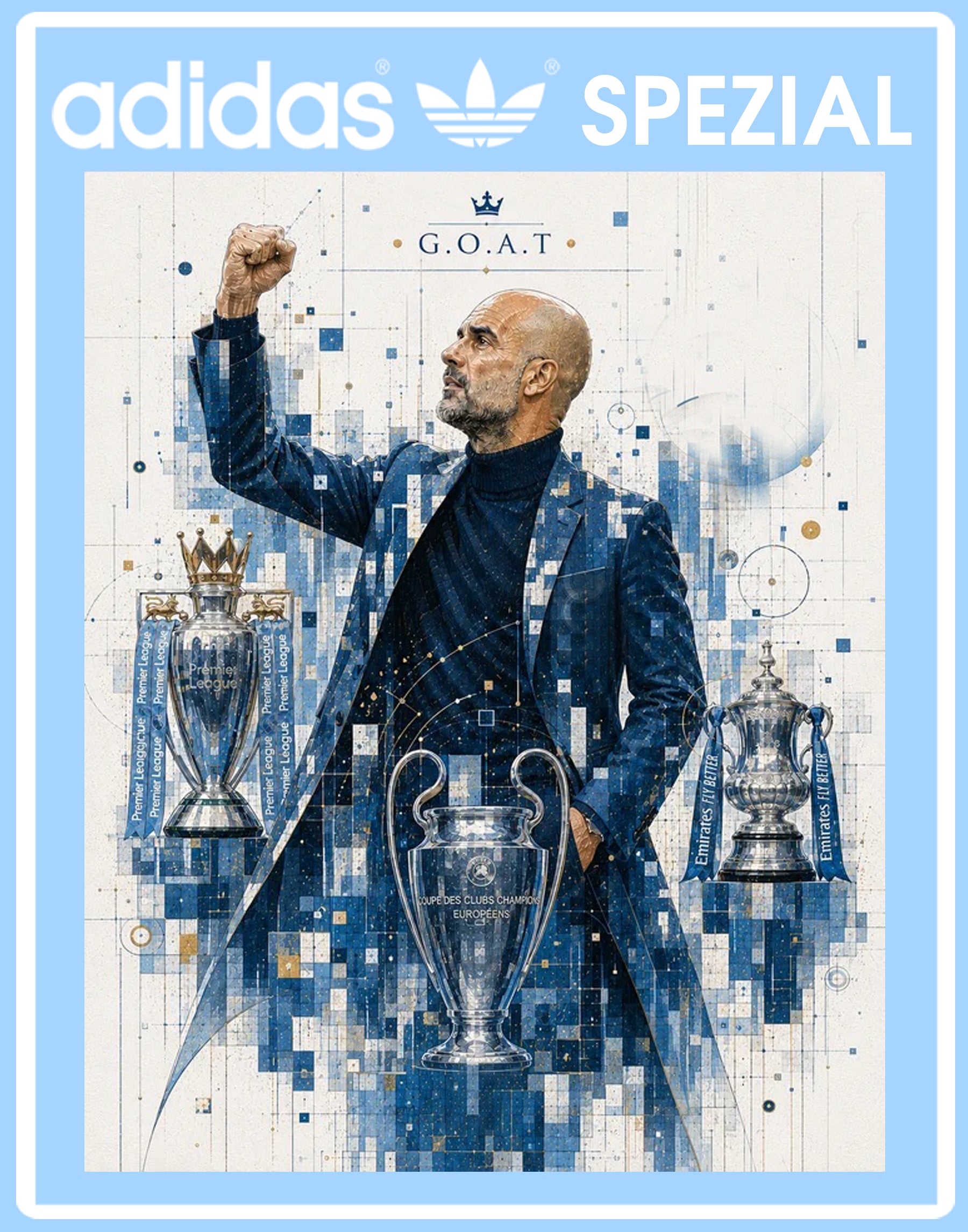 Limited edition Manchester City Pep Guardiola inspired light blue/ white Adidas custom Handball Spezial trainers / sneakers