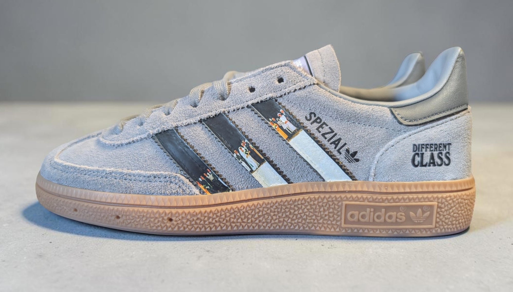 Limited edition Pulp Different Class custom grey Adidas Handball Spezial trainers / sneakers