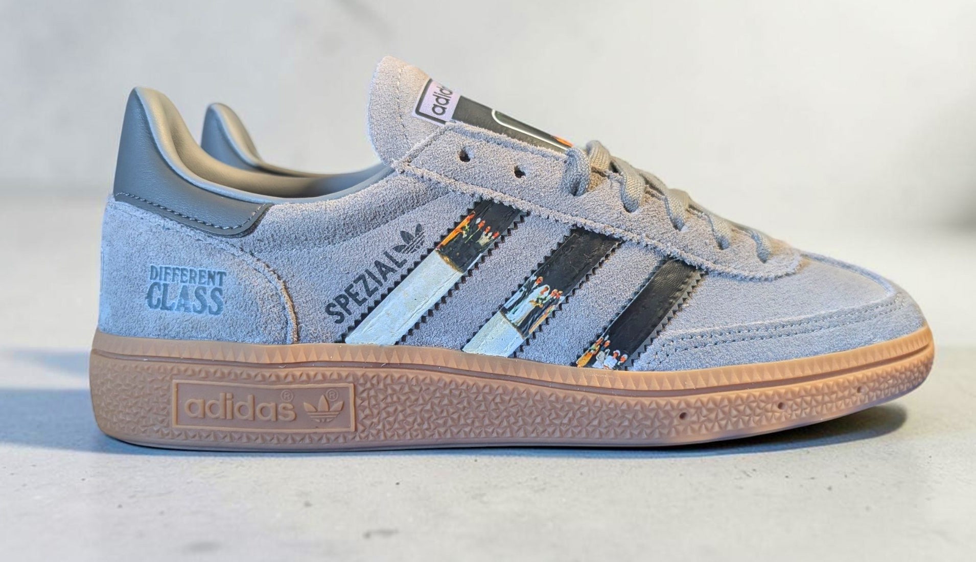 Limited edition Pulp Different Class custom grey Adidas Handball Spezial trainers / sneakers
