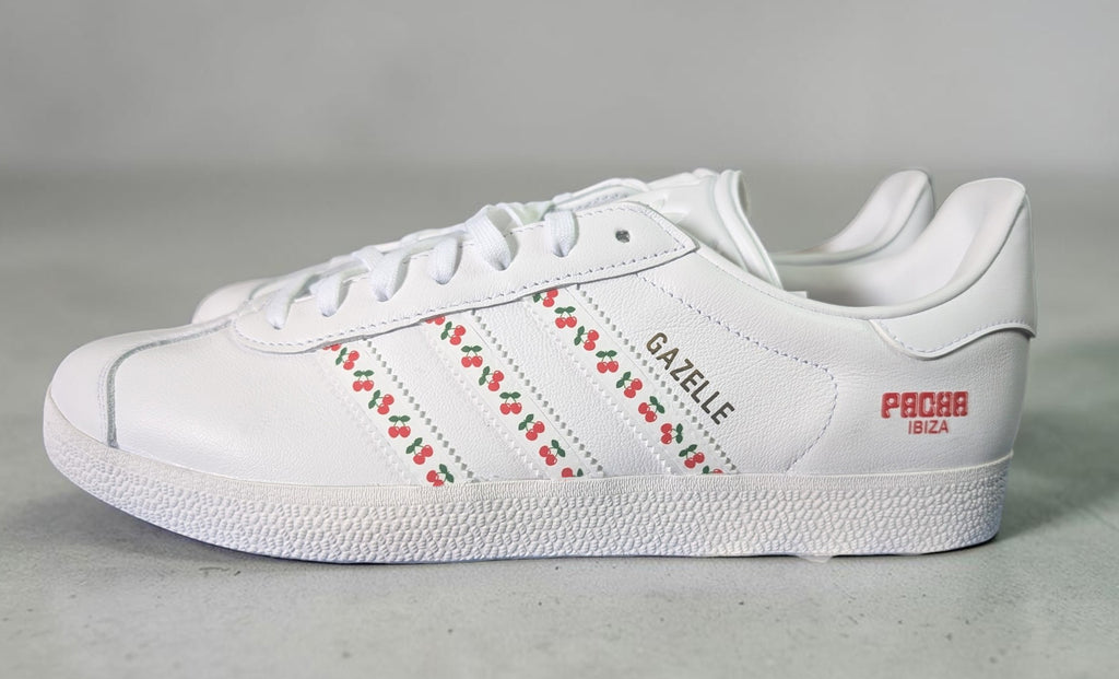 Limited edition Pacha Ibiza custom white leather Adidas  Gazelle trainers / sneakers
