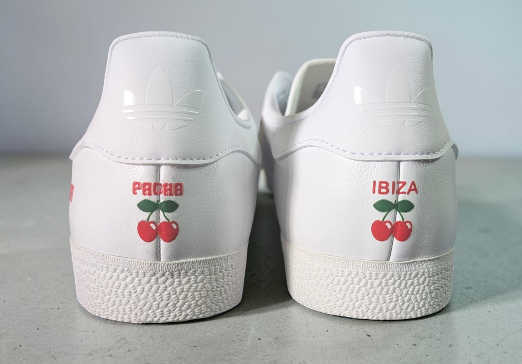 Limited edition Pacha Ibiza custom white leather Adidas  Gazelle trainers / sneakers