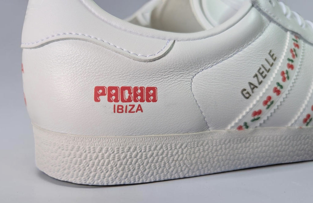 Limited edition Pacha Ibiza custom white leather Adidas  Gazelle trainers / sneakers