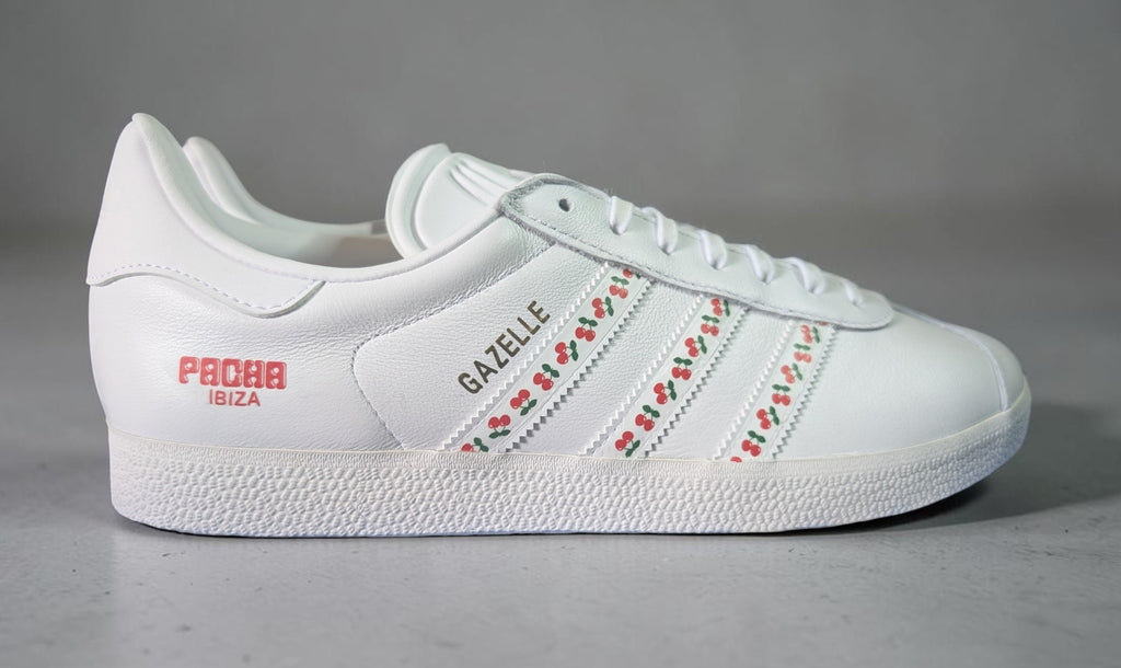 Limited edition Pacha Ibiza custom white leather Adidas  Gazelle trainers / sneakers