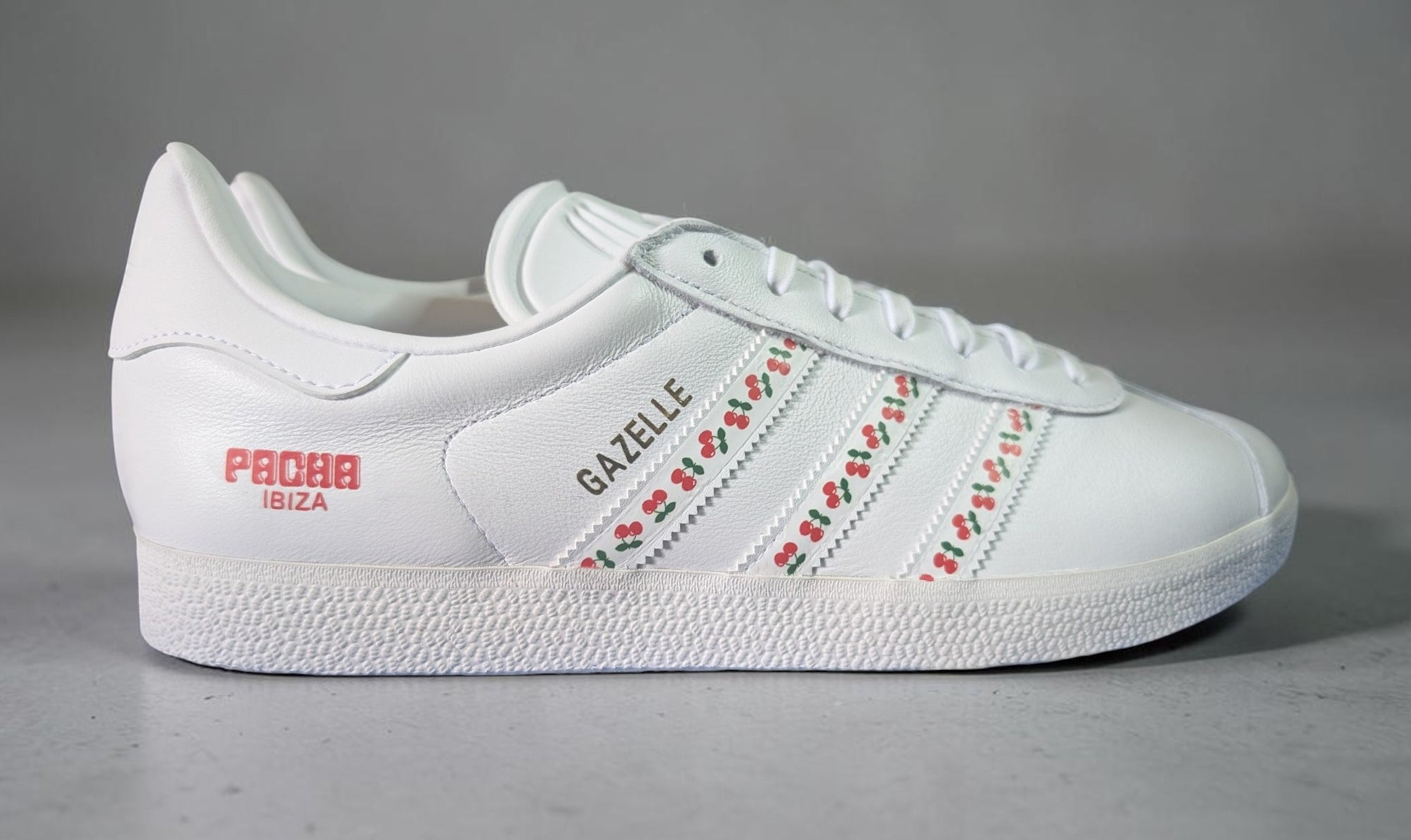 Limited edition Pacha Ibiza custom white leather Adidas  Gazelle trainers / sneakers