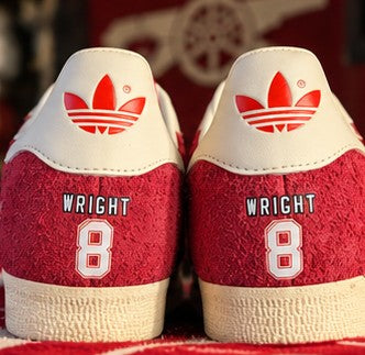 Limited edition Arsenal FC Ian Wright Red / White Adidas custom Gazelle trainers / sneakers