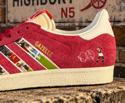 Limited edition Arsenal FC Ian Wright Red / White Adidas custom Gazelle trainers / sneakers