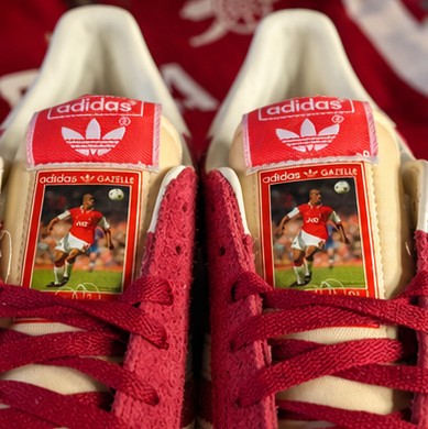 Limited edition Arsenal FC Ian Wright Red / White Adidas custom Gazelle trainers / sneakers