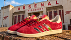Limited edition Arsenal FC Ian Wright Red / White Adidas custom Gazelle trainers / sneakers