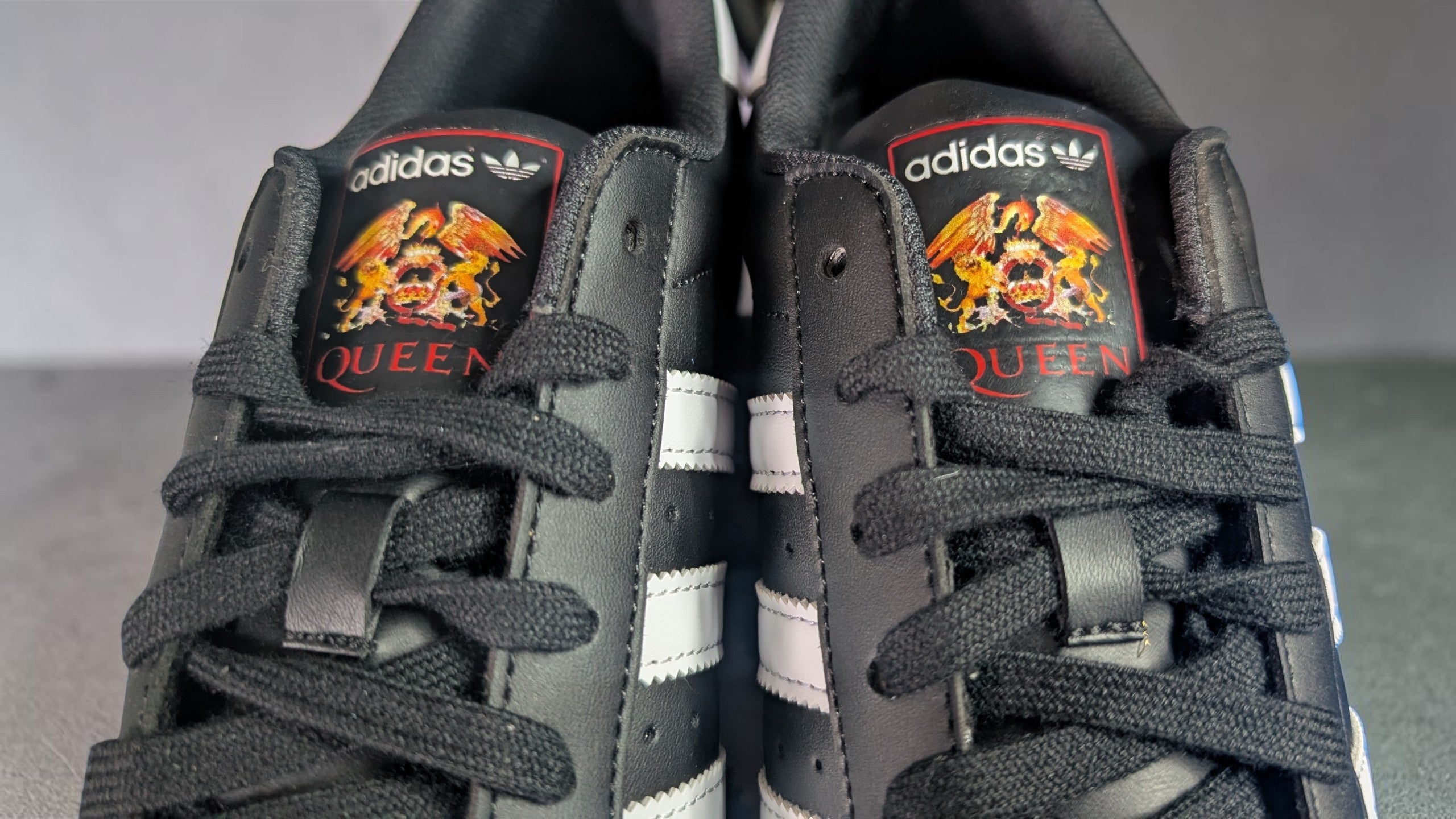 Limited edition Queen - Don`t stop me now black / white Adidas custom Superstar trainers / sneakers