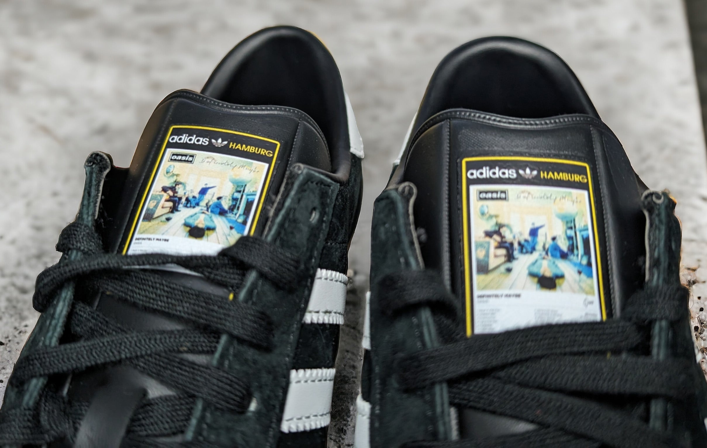 Limited edition Oasis Definitely maybe inspired Black Adidas custom Hamburg trainers / sneakers