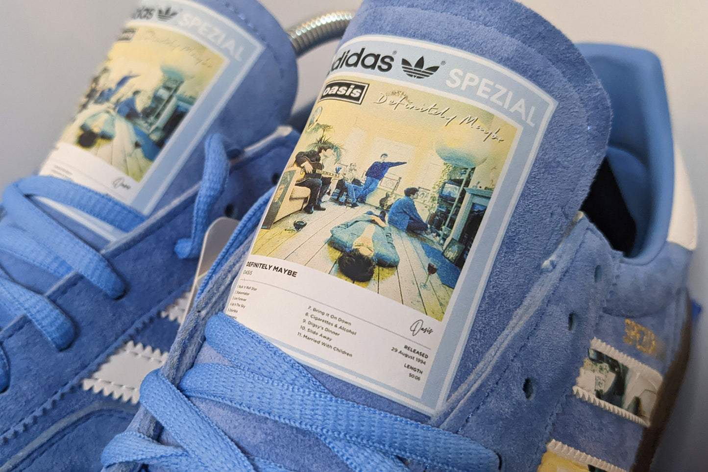 Limited edition Oasis Definitely maybe inspired Light Blue  Adidas custom Handball Spezial trainers / sneakers