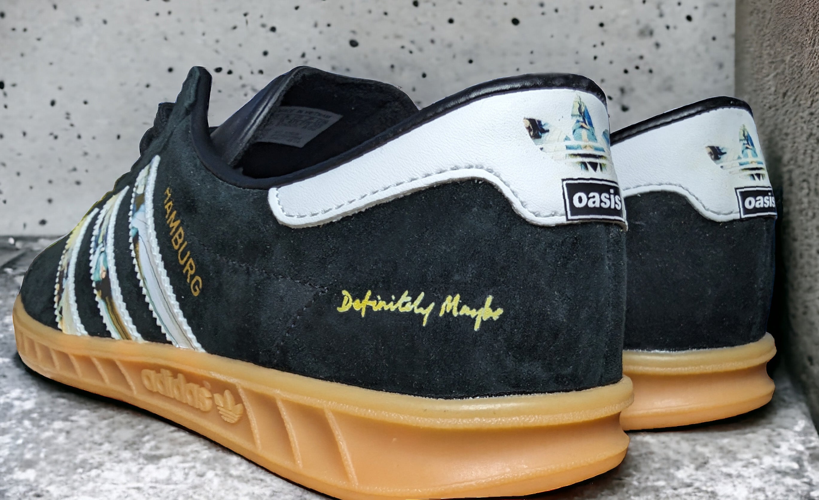 Limited edition Oasis Definitely maybe inspired Black Adidas custom Hamburg trainers / sneakers