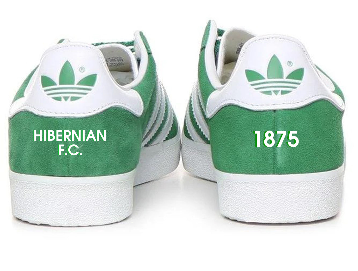 Limited edition Hibernian F.C. green / white Adidas custom Gazelle trainers / sneakers