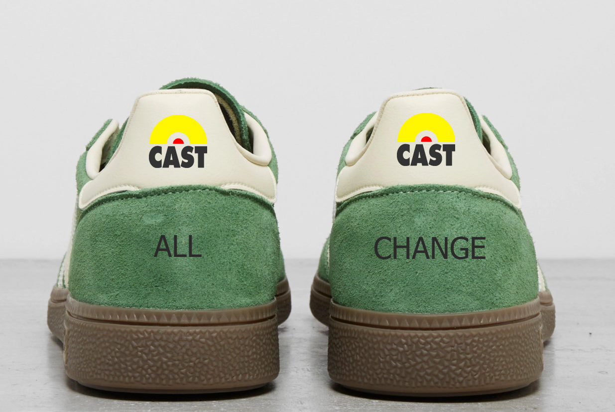 Limited edition Cast - All Change- adidas original Green / white Handball Spezial custom trainers / sneakers
