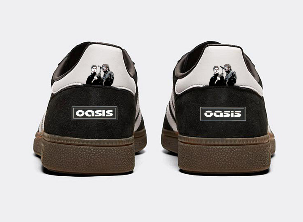 Limited edition Oasis Heathen Chemistry inspired black / white  Adidas custom Handball Spezial trainers / sneakers