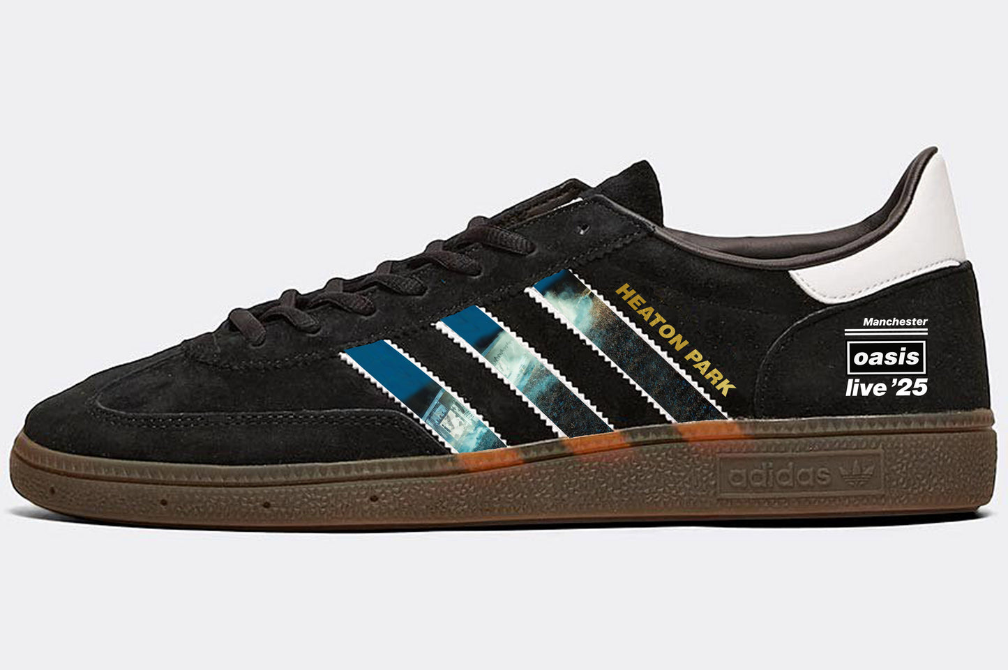 Limited edition Oasis Live 25 Heaton Park Adidas custom Black / white Handball Spezial trainers / sneakers