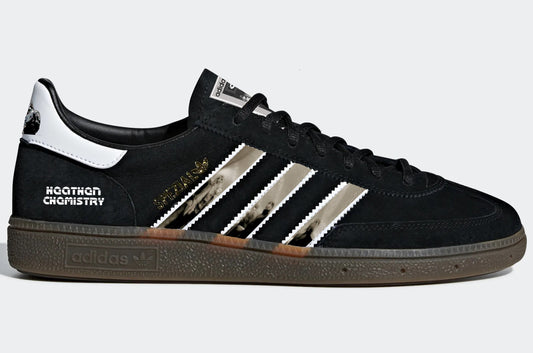 Limited edition Oasis Heathen Chemistry inspired black / white  Adidas custom Handball Spezial trainers / sneakers