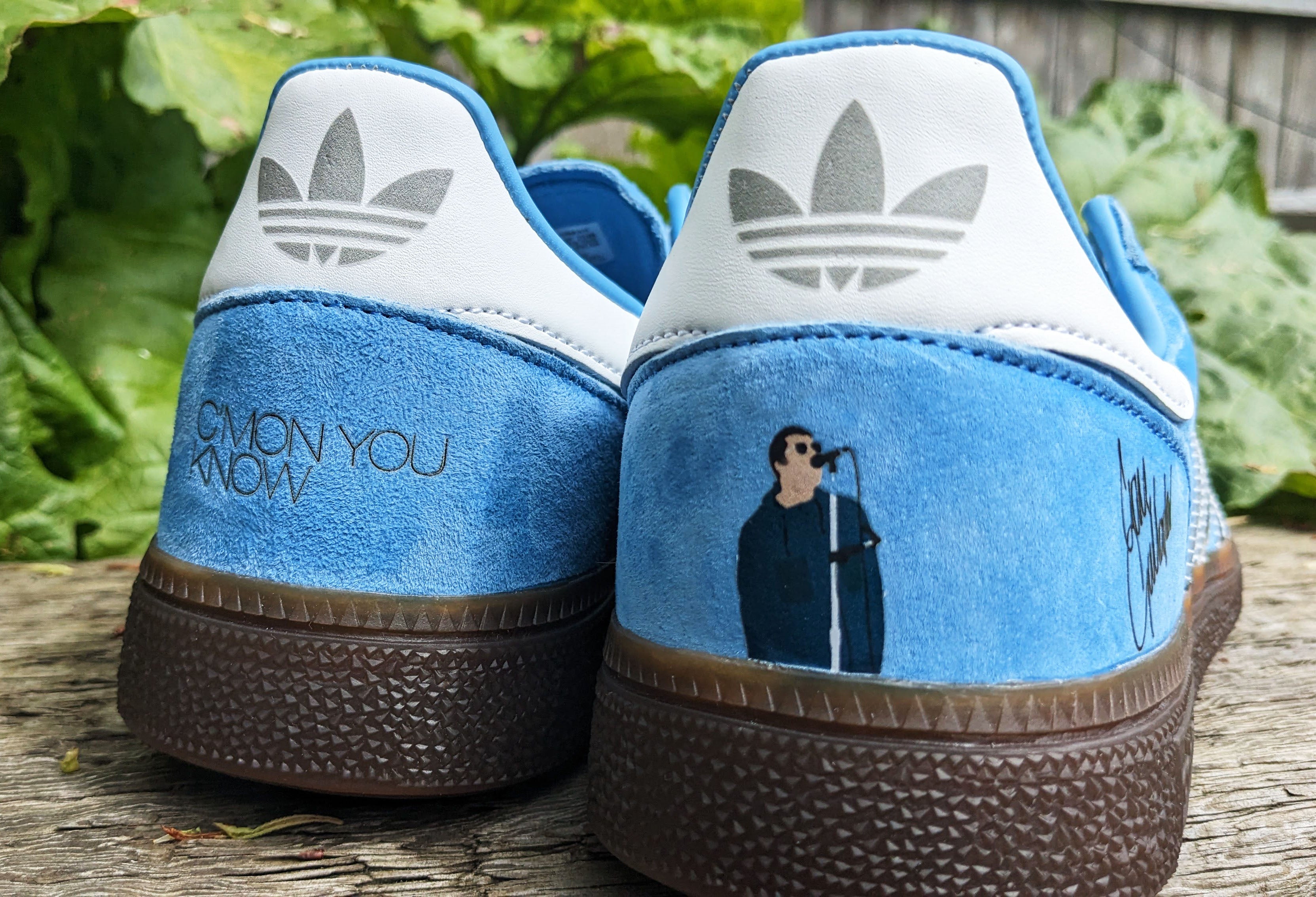 Limited edition Liam Gallagher C`mon you know  blue / white suede Adidas Handball Spezial trainers  / sneakers