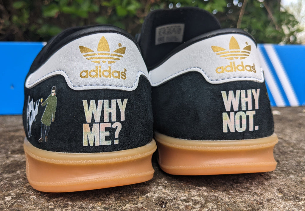 Limited edition Liam Gallagher Why me Why not? black / white Adidas custom Hamburg trainers / sneakers