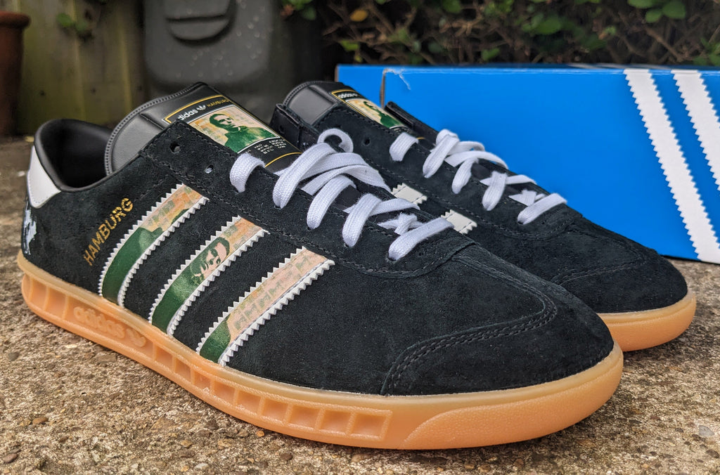 Limited edition Liam Gallagher Why me Why not? black / white Adidas custom Hamburg trainers / sneakers