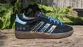 Limited edition Ridley Scotts Aliens inspired black / light blue Adidas Handball Spezial trainers / sneakers